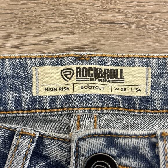 Rock & Roll Denim NWT Light Wash HighRise Rhinestone Studded Bootcut Jeans 26x30 - Picture 11 of 16
